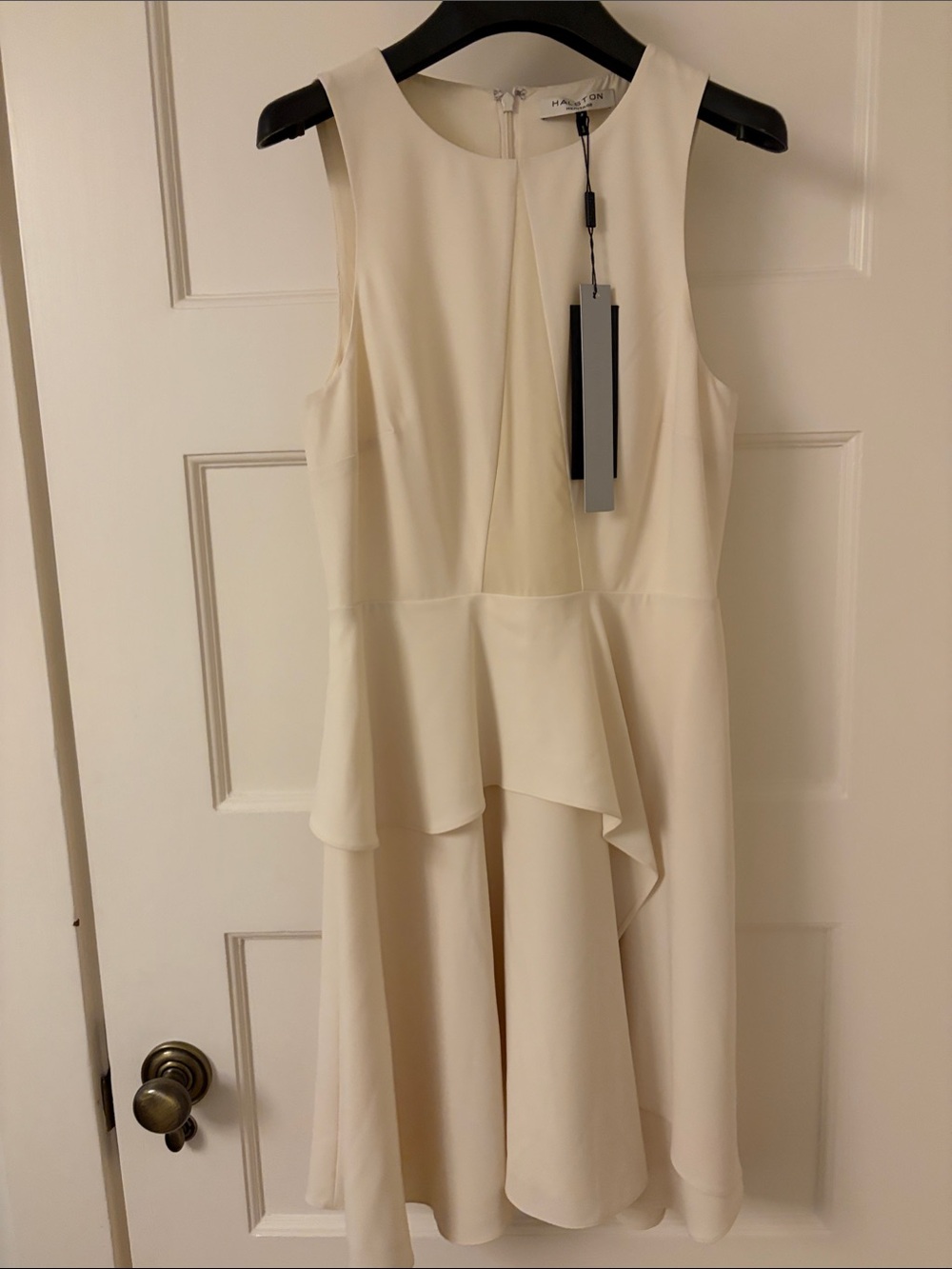 Halston Heritage Cream Sleeveless Peplum Midi Dress